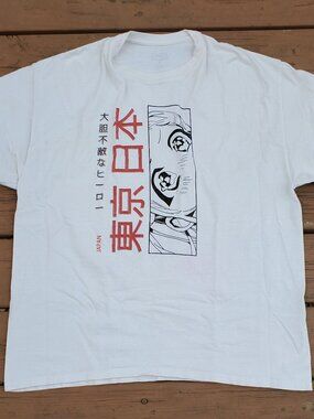 Oversized White Anime Girl Tee - Size L
